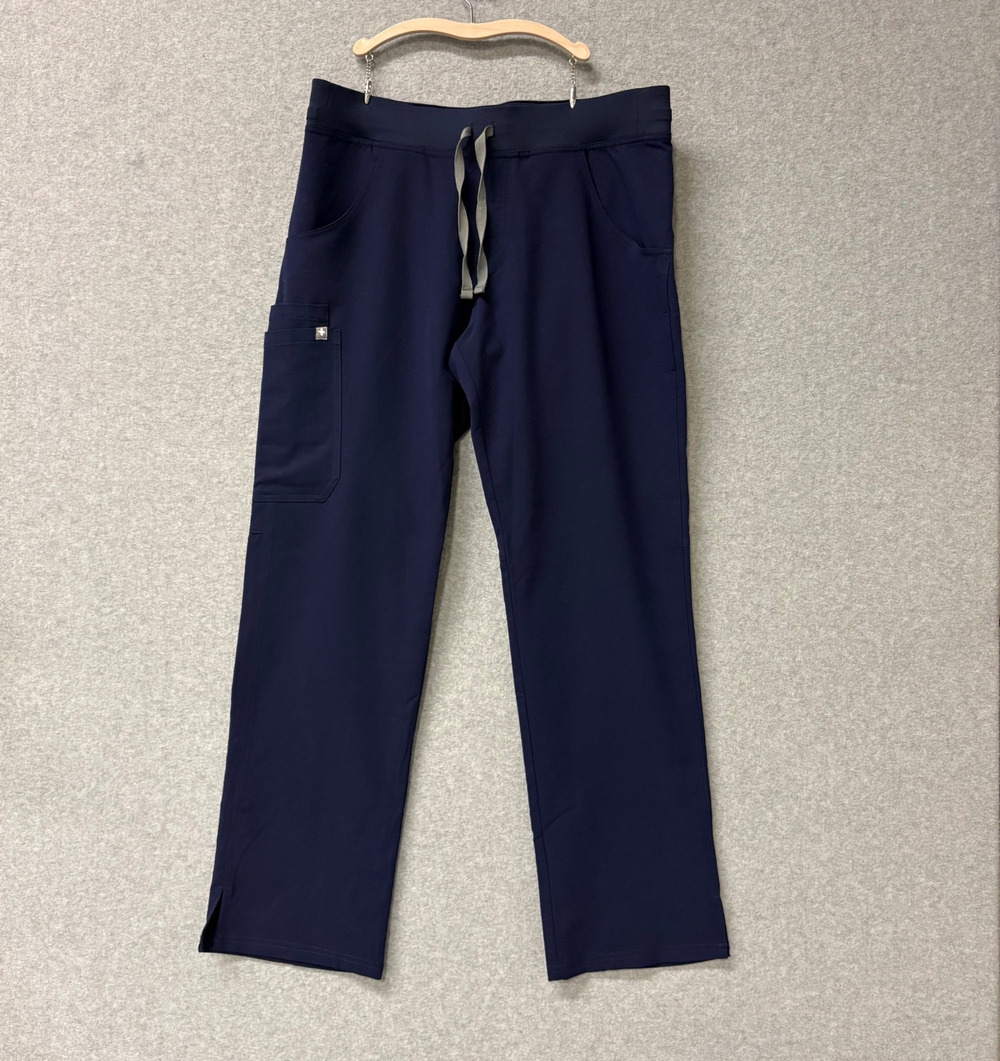 FIGS Kade Cargo Scrub Pants Women M Navy Blue FIONx Yoga Waist Straight Leg